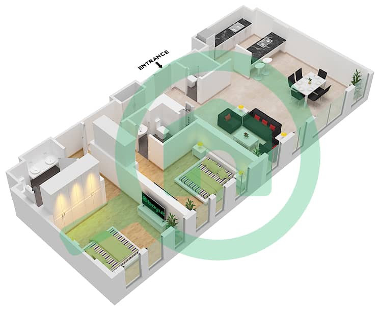 5号公寓楼 - 2 卧室公寓类型／单位4-4A / UNIT 4 / FLOOR 2戶型图 Floor 2 interactive3D