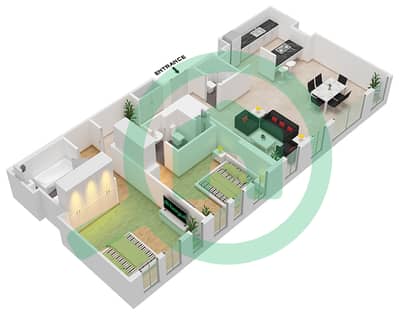 المخططات الطابقية لتصميم النموذج / الوحدة 4-7 / UNIT 7 / FLOOR 1 شقة 2 غرفة نوم - بناية الشقق 5