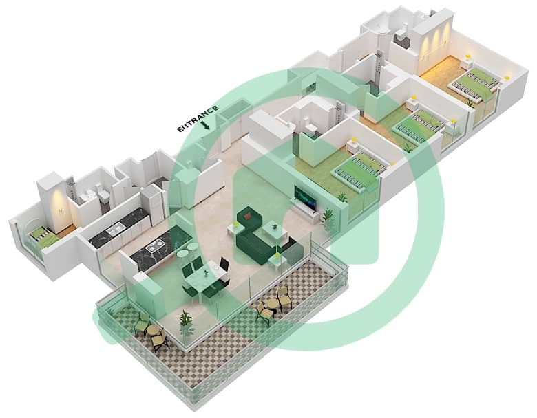 المخططات الطابقية لتصميم النموذج / الوحدة 2-6 / UNIT 11 / FLOOR 3-6 شقة 3 غرف نوم - بناية الشقق 5 Floor 3-6 interactive3D