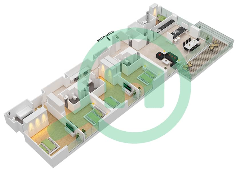 المخططات الطابقية لتصميم النموذج / الوحدة 1-2 / UNIT 6-7/FLOOR 2-6 شقة 4 غرف نوم - بناية الشقق 5 Floor 2-6 interactive3D