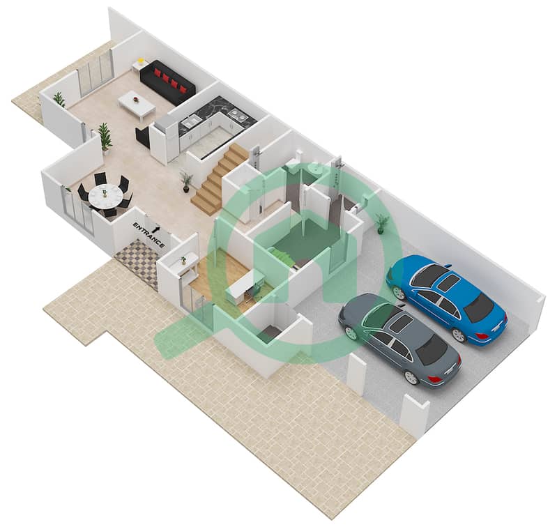المخططات الطابقية لتصميم النموذج / الوحدة 2 / UNIT END تاون هاوس 3 غرف نوم - ميرا 1 Ground Floor interactive3D