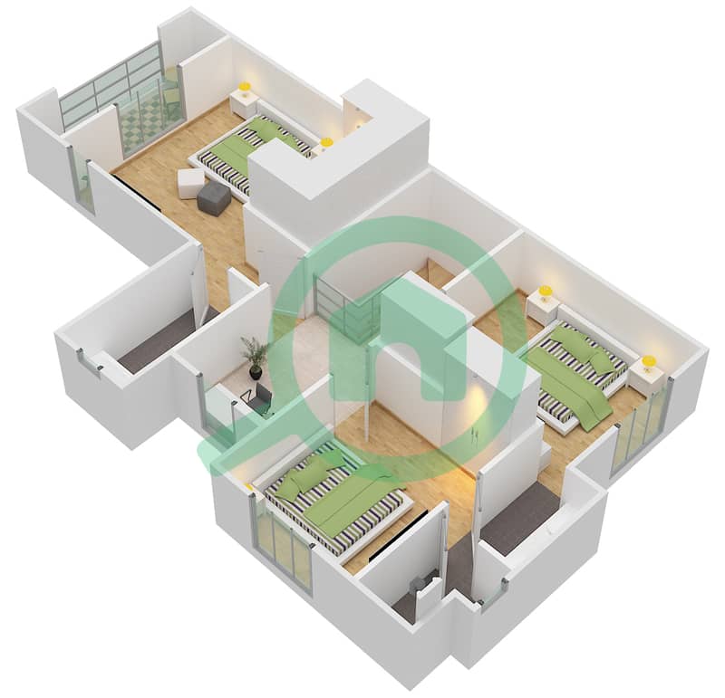 المخططات الطابقية لتصميم النموذج / الوحدة 2 / UNIT END تاون هاوس 3 غرف نوم - ميرا 1 First Floor interactive3D