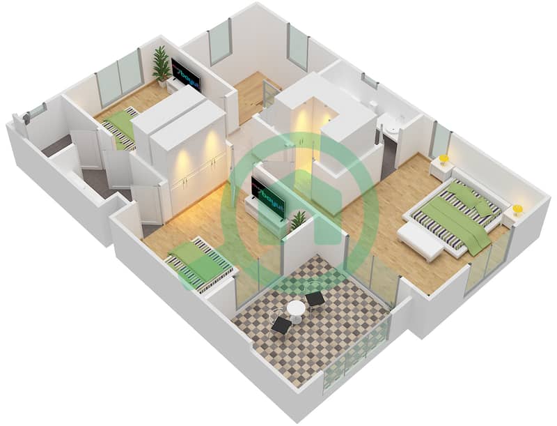 米拉1号区 - 3 卧室联排别墅类型／单位3 / UNIT END戶型图 First Floor interactive3D