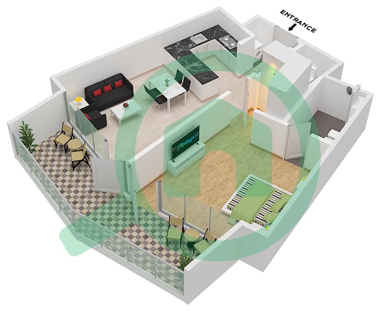 LIV 滨海大厦 - 1 卧室公寓单位3 FLOOR 26-36戶型图 Floor 26-36 interactive3D