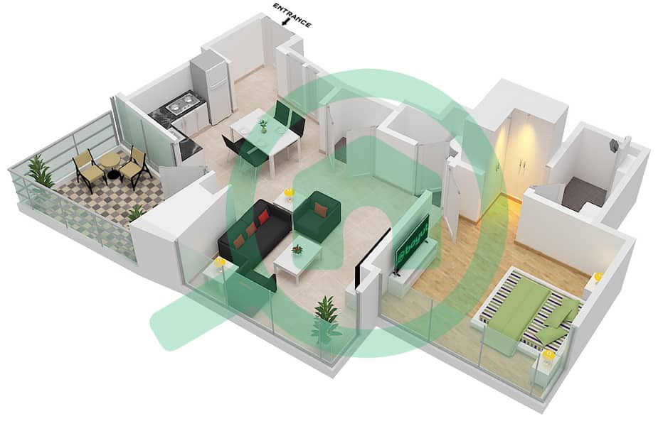 المخططات الطابقية لتصميم الوحدة 6 FLOOR 26-36 شقة 1 غرفة نوم - LIV مارينا Floor 26-36 interactive3D