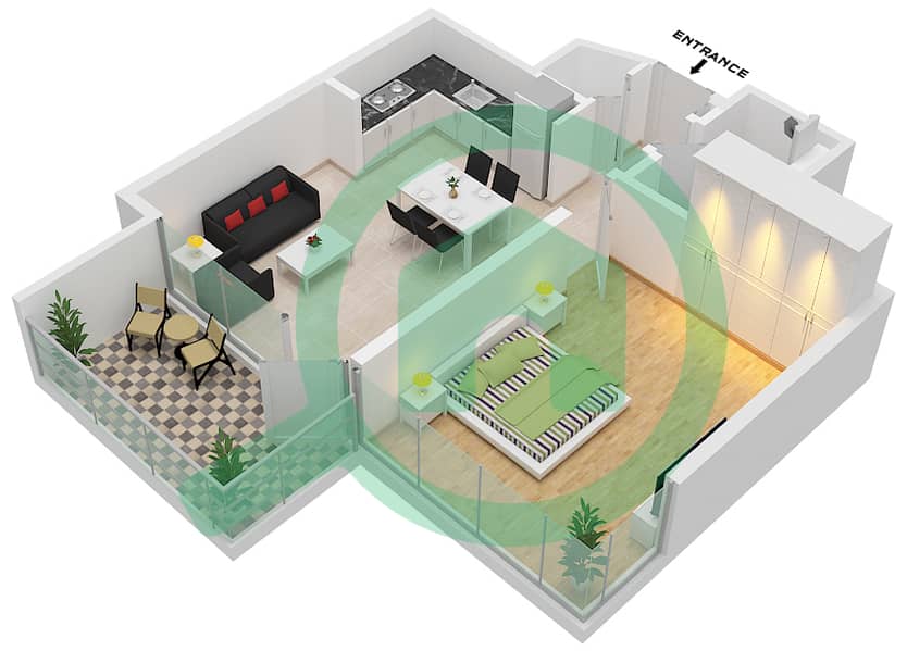 المخططات الطابقية لتصميم الوحدة 2 FLOOR 5-10 شقة 1 غرفة نوم - LIV مارينا Floor 5-10 interactive3D