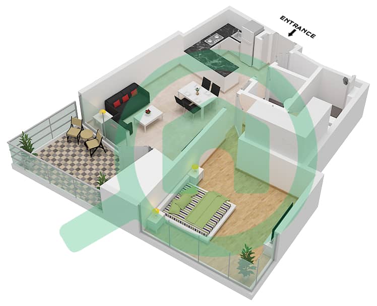 المخططات الطابقية لتصميم الوحدة 3 FLOOR 5-24 شقة 1 غرفة نوم - LIV مارينا Floor 5-24 interactive3D