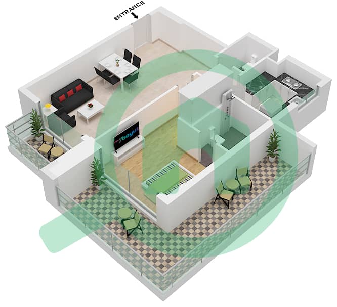 المخططات الطابقية لتصميم الوحدة 11 شقة 1 غرفة نوم - ويستوود من امتياز interactive3D