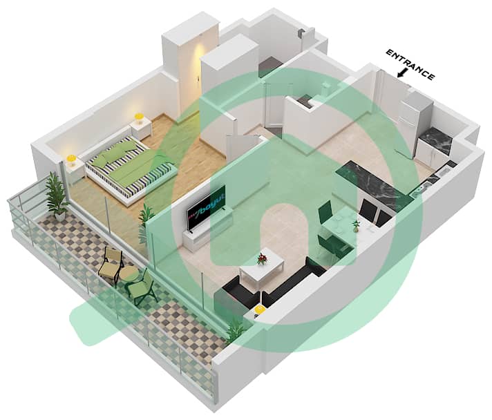 المخططات الطابقية لتصميم الوحدة 8,18,19 شقة 1 غرفة نوم - ويستوود من امتياز interactive3D