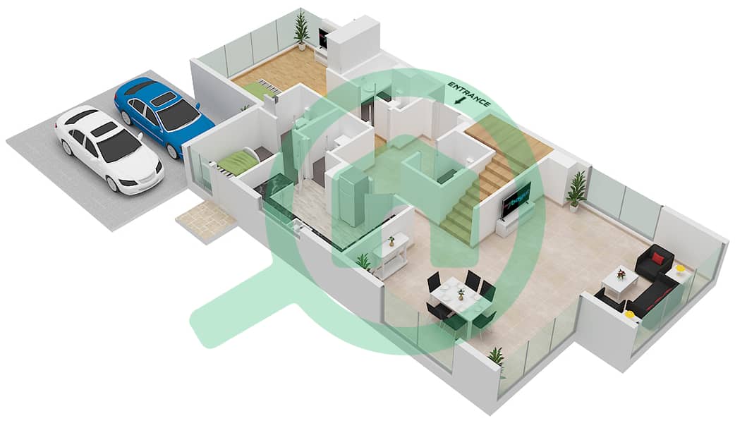 المخططات الطابقية لتصميم النموذج V2 فیلا 6 غرف نوم - فاردون Ground Floor interactive3D