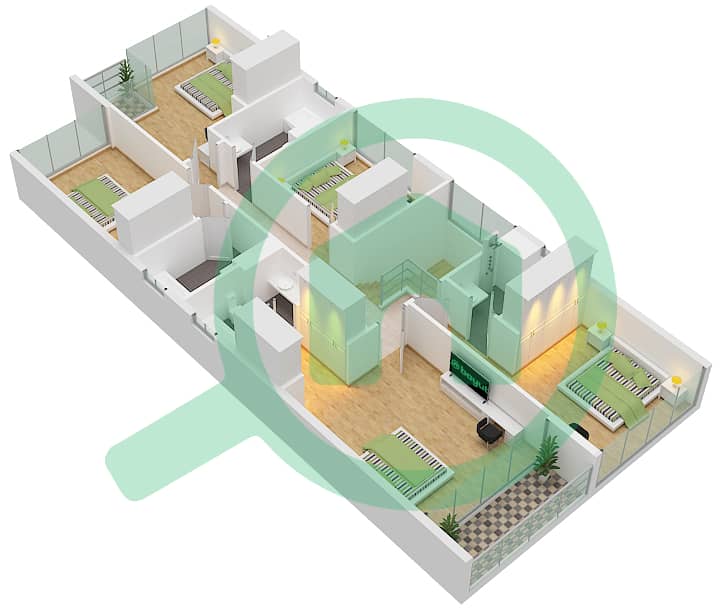 المخططات الطابقية لتصميم النموذج V2 فیلا 6 غرف نوم - فاردون First Floor interactive3D