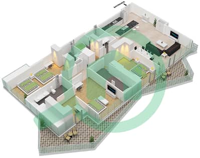 المخططات الطابقية لتصميم الوحدة 05 FLOOR 23 شقة 3 غرف نوم - فيرمونت ريزيدنس دبي سكاي لاين