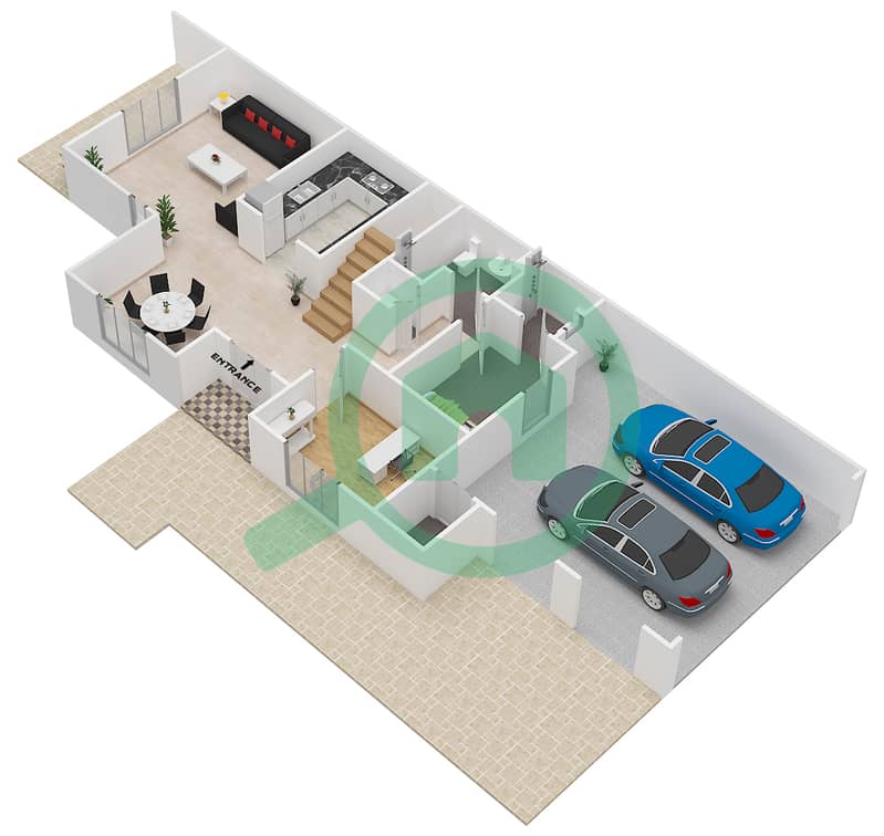 米拉2号区 - 3 卧室联排别墅类型／单位2 / UNIT END戶型图 Ground Floor interactive3D