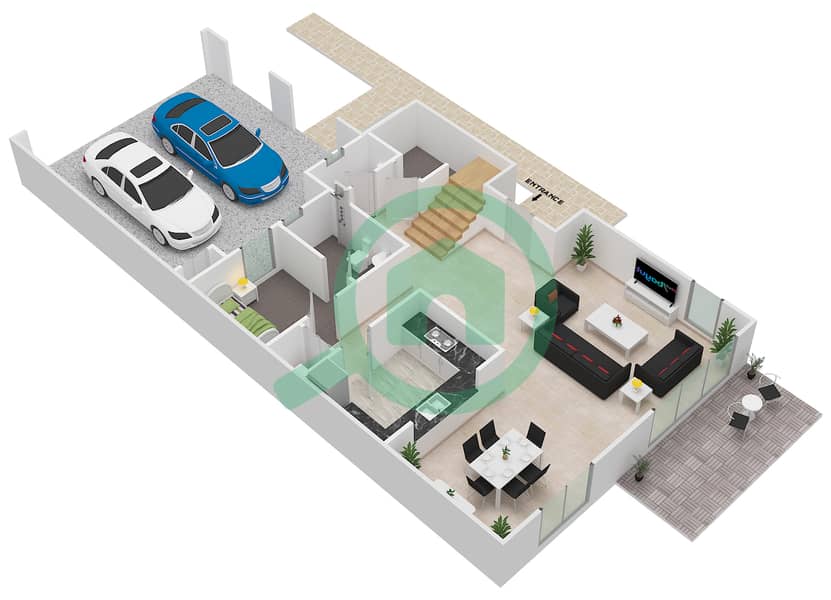 Mira 2 - 3 Bedroom Townhouse Type 3 / UNIT END Floor plan Ground Floor interactive3D