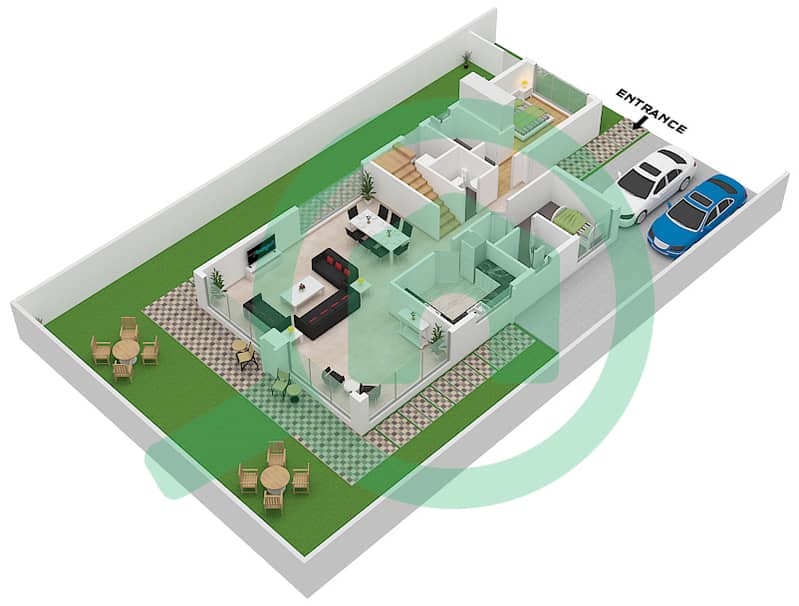 المخططات الطابقية لتصميم النموذج V28-G فيلا تجارية 5 غرف نوم - يوتوبيا 2 Ground Floor interactive3D