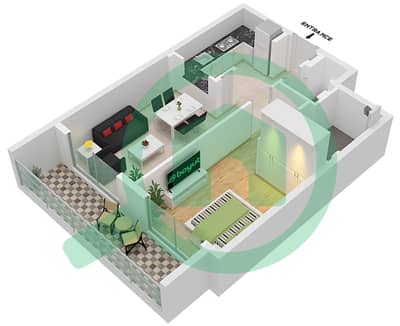 المخططات الطابقية لتصميم النموذج A شقة 1 غرفة نوم - بن غاطي هايتس
