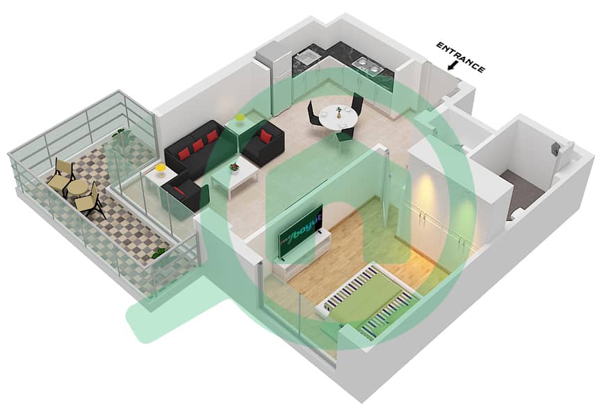 المخططات الطابقية لتصميم النموذج / الوحدة 3/UNIT AP02/FLOOR P-15 شقة 1 غرفة نوم - برج كلوب درايف A Unit 02 Floor Podium 1- 15 interactive3D