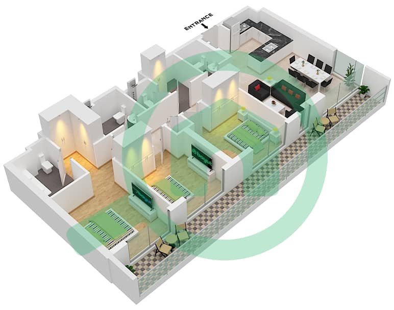 俱乐部大道 A 座 - 3 卧室公寓类型／单位3/UNIT 10/FLOOR 1戶型图 Unit 10Floor 1 interactive3D