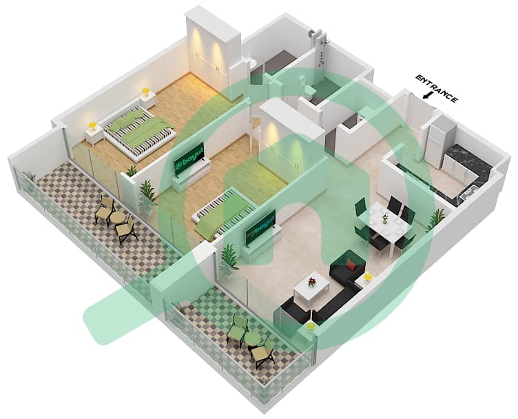 Aras Heights - 2 Bedroom Apartment Unit 4 FLOOR 01-08 Floor plan Unit 04 Floor 01-08 interactive3D