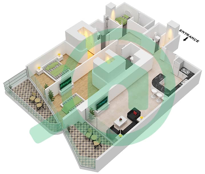 المخططات الطابقية لتصميم التصميم 5 FLOOR 09-46 شقة 2 غرفة نوم - الحبتور تاور Floor 09-46 interactive3D