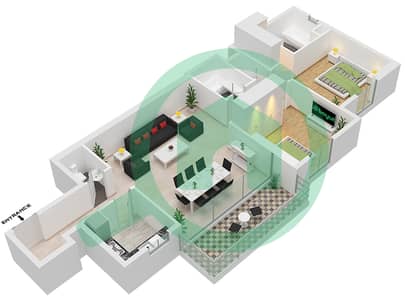 المخططات الطابقية لتصميم النموذج 6 شقة 2 غرفة نوم - بارك سايد ريزيدنس A