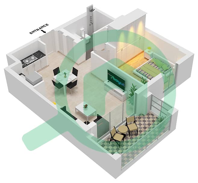 Бейшор 2 - Апартамент 1 Спальня планировка Единица измерения M04,4 FLOOR M, 1-2 Unit M04,4 Floor Mezzanine,1-2 interactive3D