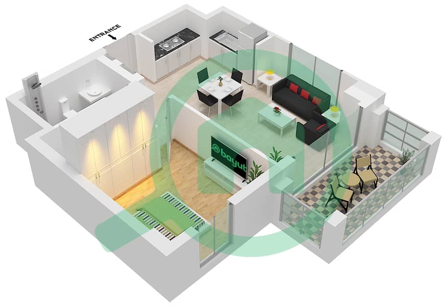 Бейшор 2 - Апартамент 1 Спальня планировка Единица измерения M05,3 FLOOR M,1,2 Unit M05,3 Floor M,1,2 interactive3D