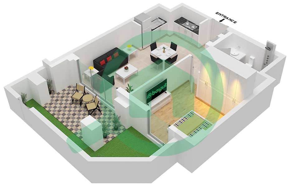 Бейшор 2 - Апартамент 1 Спальня планировка Единица измерения 1 FLOOR 1 Unit 101 Floor 1 interactive3D