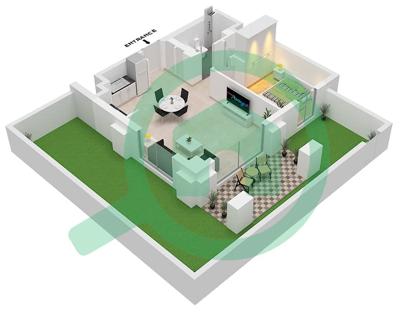 Бейшор 2 - Апартамент 1 Спальня планировка Единица измерения 8 FLOOR 1 Unit 108 Floor 1 interactive3D
