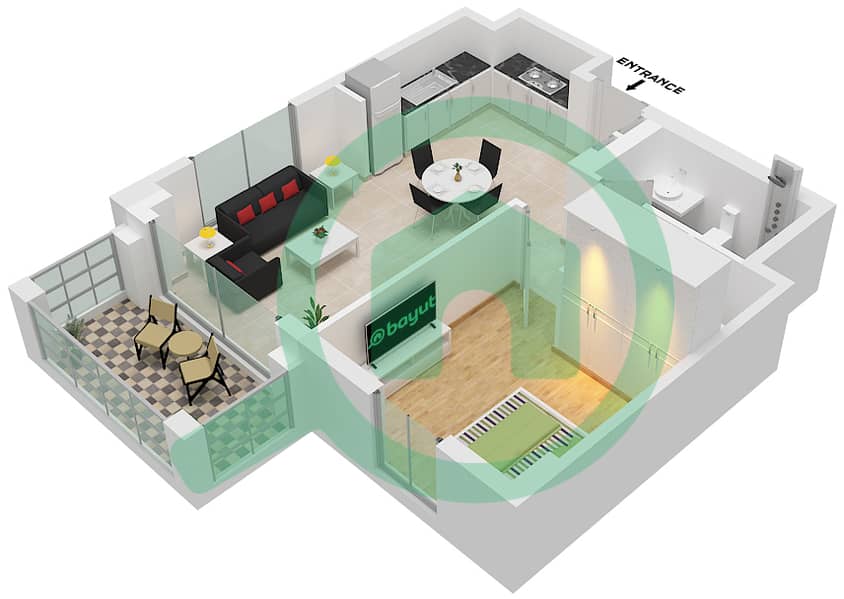 Бейшор 2 - Апартамент 1 Спальня планировка Единица измерения 2 FLOOR 2-9 Unit 2 Floor 2-9 interactive3D