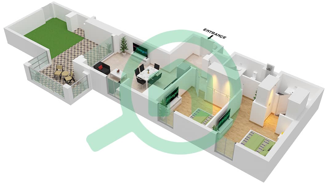 Бейшор 2 - Апартамент 2 Cпальни планировка Единица измерения 6 FLOOR 1 Unit 106 Floor 1 interactive3D