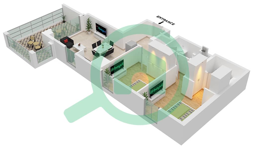 Бейшор 2 - Апартамент 2 Cпальни планировка Единица измерения 6 FLOOR 2-9 Unit 6 Floor 2-9 interactive3D