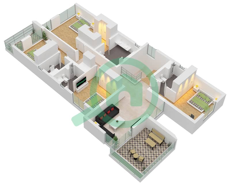 المخططات الطابقية لتصميم النموذج GARDEN SUITE فيلا تجارية 5 غرف نوم - هارموني 2 First Floor interactive3D