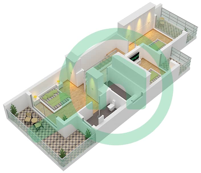 المخططات الطابقية لتصميم النموذج TH16-E فیلا 4 غرف نوم - سيلفر سبرينغ First Floor interactive3D