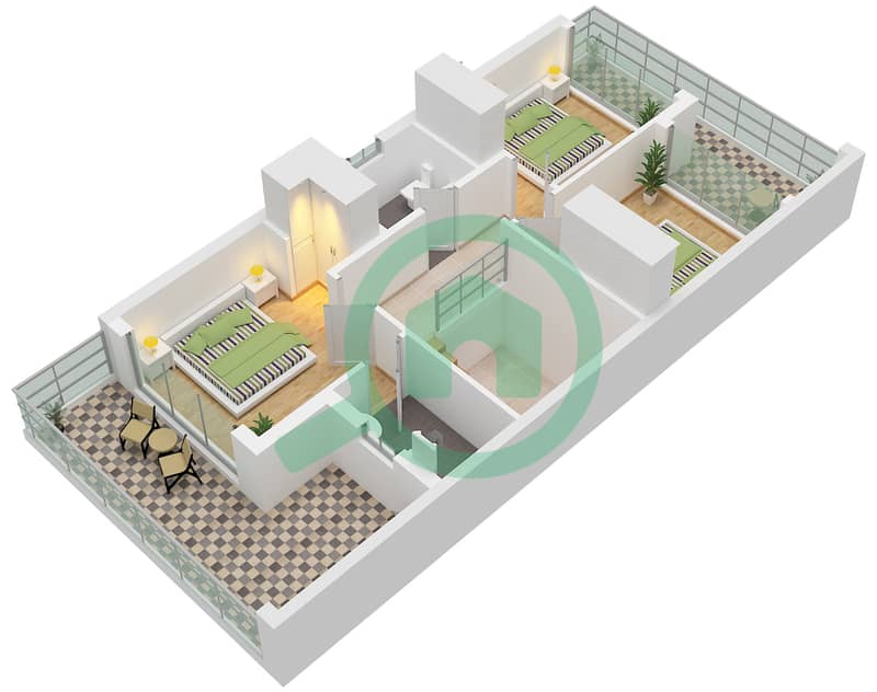 المخططات الطابقية لتصميم النموذج / الوحدة TH12 / 4E تاون هاوس 3 غرف نوم - فيرونا First Floor interactive3D