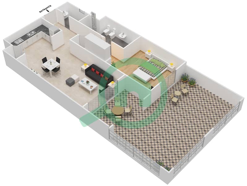 المخططات الطابقية لتصميم النموذج 2C شقة 1 غرفة نوم - بروميناد القرم الشرقي 2 interactive3D