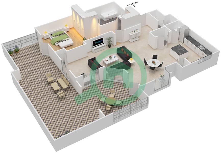 المخططات الطابقية لتصميم النموذج 6 شقة 1 غرفة نوم - بروميناد القرم الشرقي 2 interactive3D
