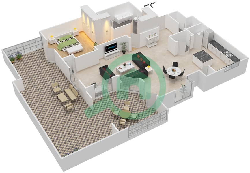 东方红树林滨江大道1号 - 1 卧室公寓类型6戶型图 interactive3D