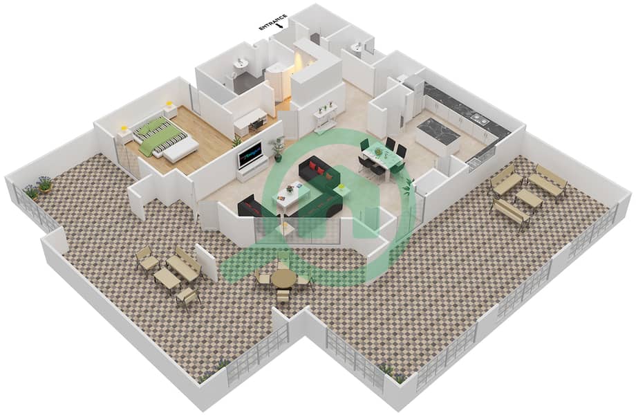 东方红树林滨江大道1号 - 1 卧室公寓类型5戶型图 interactive3D