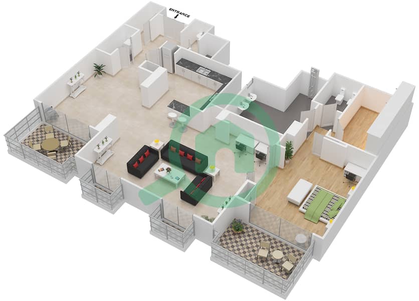 东方红树林滨江大道1号 - 1 卧室顶楼公寓类型4戶型图 interactive3D