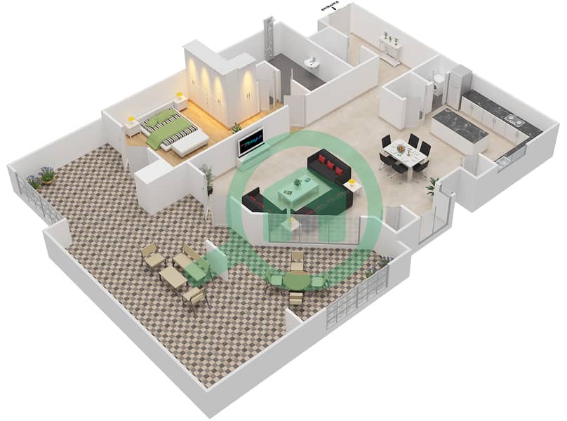 المخططات الطابقية لتصميم النموذج 4 شقة 1 غرفة نوم - بروميناد القرم الشرقي 2 interactive3D