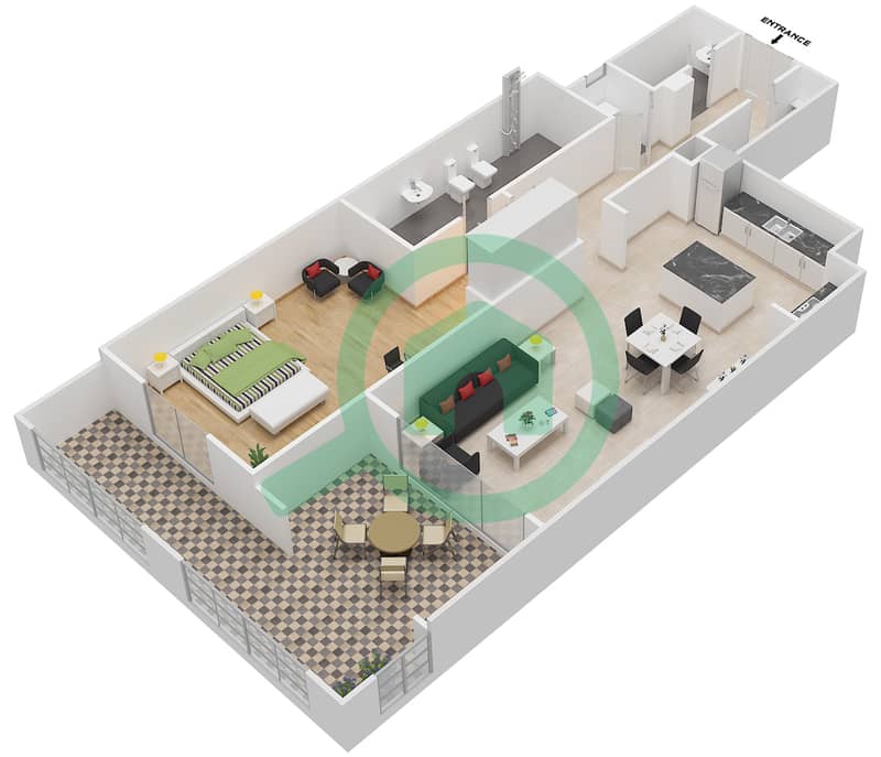 东方红树林滨江大道1号 - 1 卧室公寓类型2戶型图 interactive3D