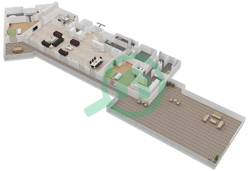 东方红树林滨江大道1号 - 2 卧室顶楼公寓类型1戶型图 interactive3D