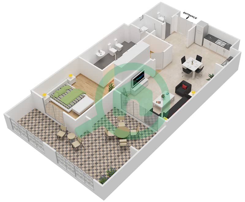المخططات الطابقية لتصميم النموذج 1 شقة 1 غرفة نوم - بروميناد القرم الشرقي 2 interactive3D