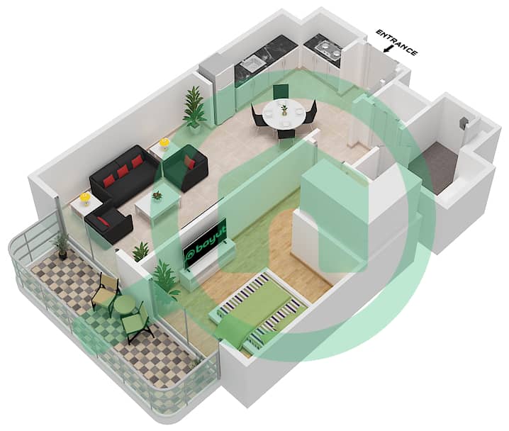 المخططات الطابقية لتصميم النموذج / الوحدة 4 / UNIT 2 FLOOR 3 شقة 1 غرفة نوم - العنوان رزيدنسز Unit 2 Floor 3 interactive3D