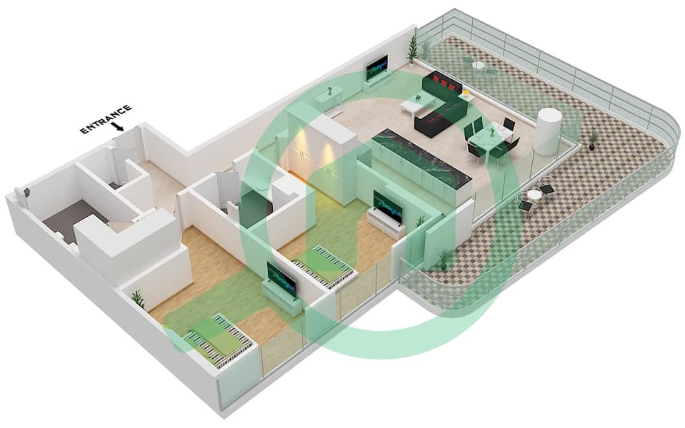 Serenia Living Tower 1 - 2 Bedroom Apartment Type 4 / TYPICAL FLOOR Floor plan 4 / Typical floor interactive3D