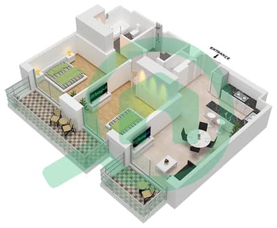 المخططات الطابقية لتصميم النموذج / الوحدة B / BL6-102,202,302,402 شقة 2 غرفة نوم - جومانا 6