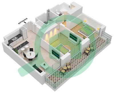 المخططات الطابقية لتصميم النموذج / الوحدة A / BL6-204 شقة 2 غرفة نوم - جومانا 6