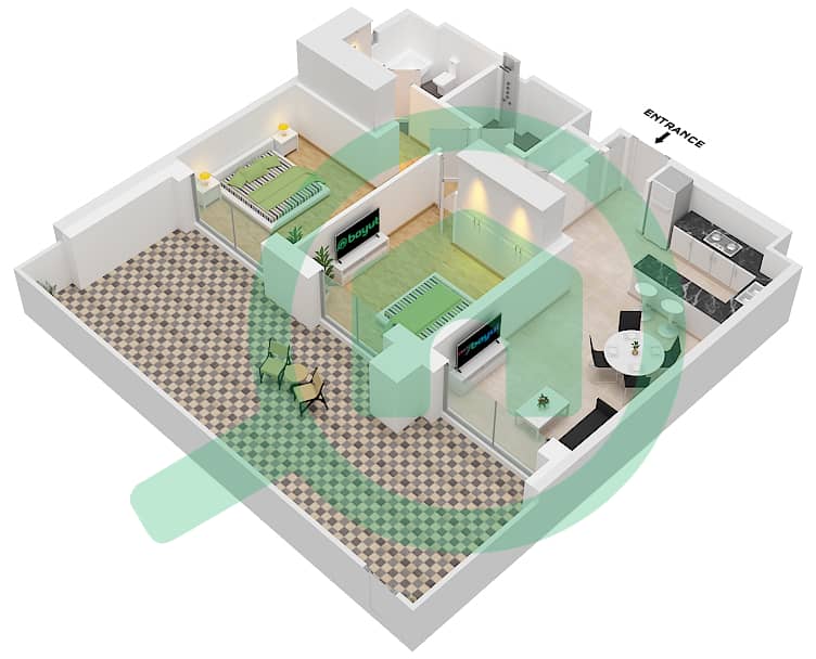 Джомана 6 - Апартамент 2 Cпальни планировка Тип/мера B / BL6-G02 Type B Unit G02 Building Number 6 / Ground Floor interactive3D