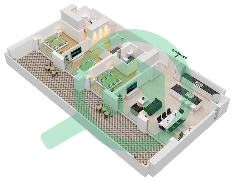Джомана 6 - Апартамент 3 Cпальни планировка Тип/мера C / BL6-G03 Type C Unit G03 Building Number 6 / Ground Floor interactive3D